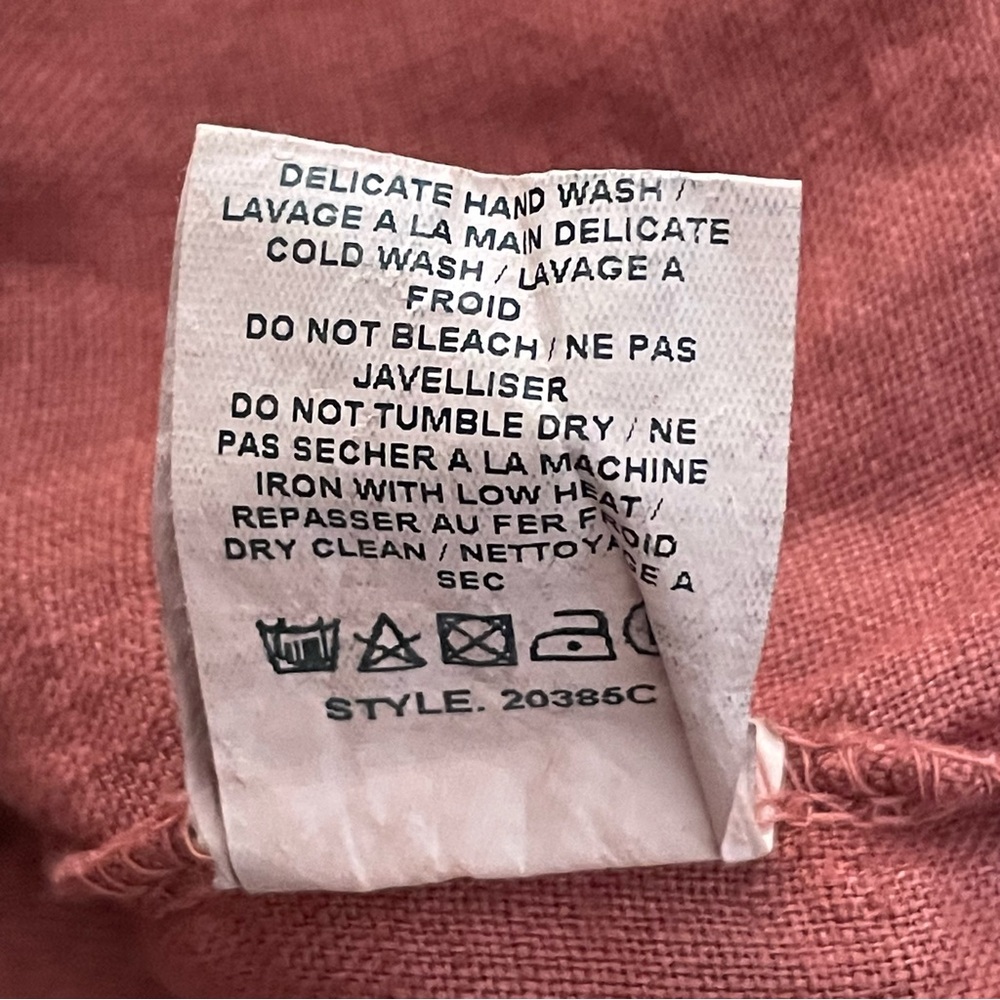 Italian Made Bellambra 100% Linen Blouse Top Puff Sleeve Rust Terracotta Large - Picture 13 of 14